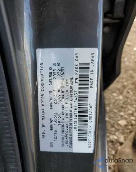 2017 Mazda 6 Grand Touring from USA, damaged, VIN JM1GL1W51H1124637
